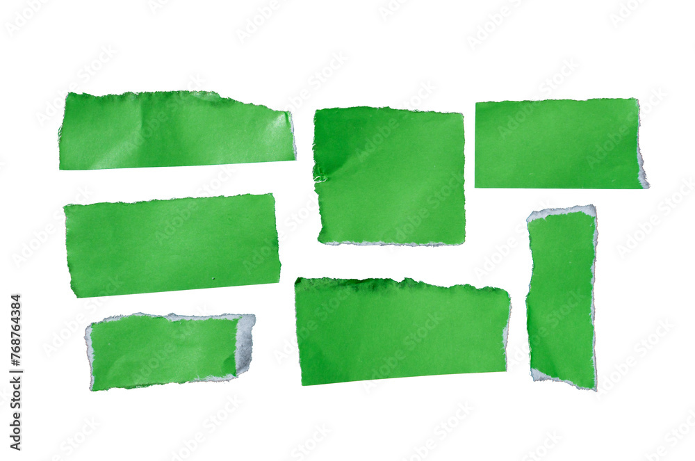 Wall mural ripped green paper isolated on transparent background, torn paper png