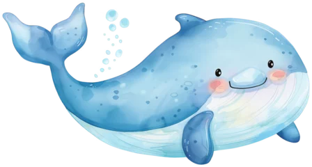 Foto op Plexiglas Watercolor Cute Whale isolated on a white background. © AnyPic289