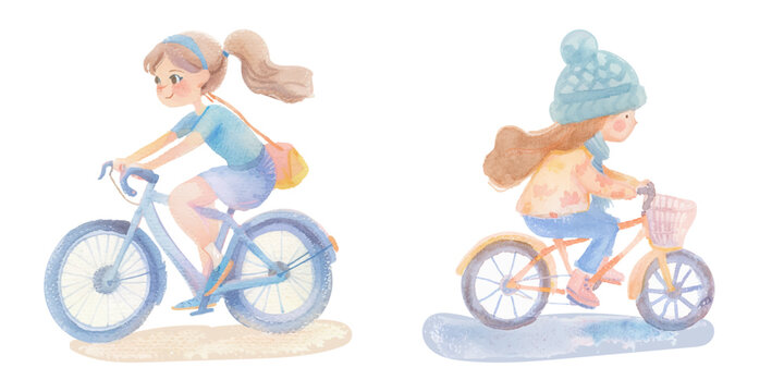 girl biker watercolour vector illustration
