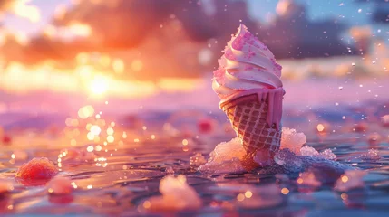 Foto auf Alu-Dibond strawberry ice cream in waffle cone © Nice Seven