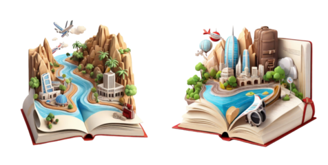 set of travel guide book isolated on transparent background