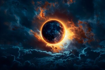 Spectacular Solar Eclipse: Breathtaking image capturing the beauty of a total solar eclipse against a darkened sky. - obrazy, fototapety, plakaty