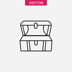 Opened treasure chest outline icon.  Pirates chest simple line vector flat illustration on white background..eps