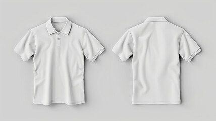 Blank white polo shirt mockup, front and back view, isolated for fashion design presentation.