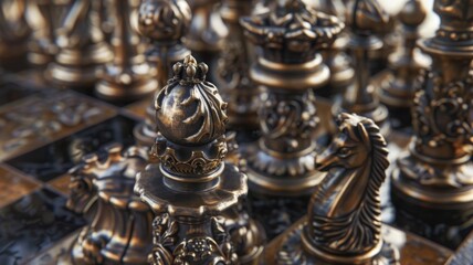 Fototapeta na wymiar A mesmerizing close-up of a chessboard showcasing extraordinary pawn and king pieces