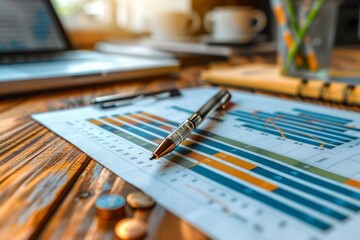 Fototapeta premium Professional Photography of a Finance Blogger Offering Valuable Financial Advice and Tips in a Sophisticated Office Setting, Generative AI