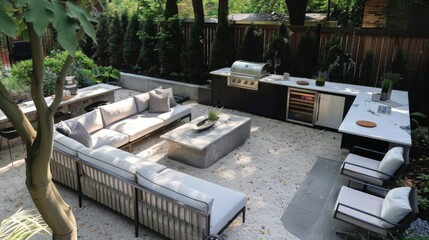 Cozy Backyard With Couch, Table, and Grill