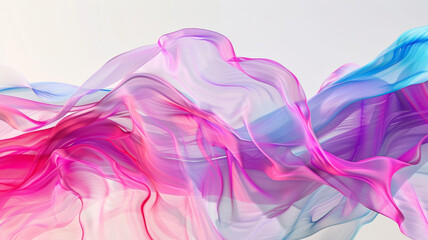 Ethereal waves of colorful translucent fabric undulate in a graceful abstract display. - obrazy, fototapety, plakaty