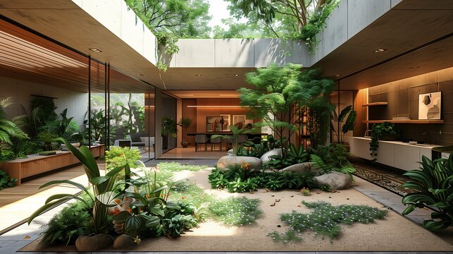 Modern Home Interior with Indoor Garden and Natural Lighting