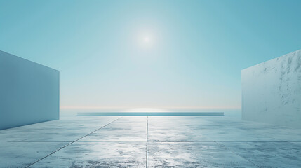 White walls with blue sky and sun - obrazy, fototapety, plakaty