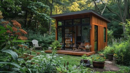 Small Wooden Cabin Amidst Forest