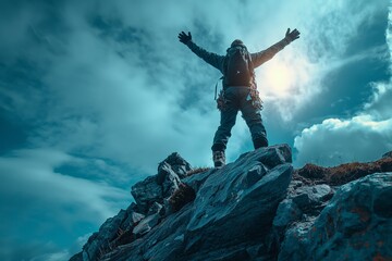 Man Standing on Rocky Mountain Top