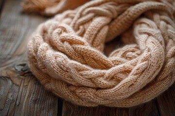 Wrapped in warmth: thick wool scarf in focus