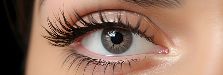 Close-Up Image of Natural Looking Eyelash Extensions on Almond-Shaped Eyes - obrazy, fototapety, plakaty