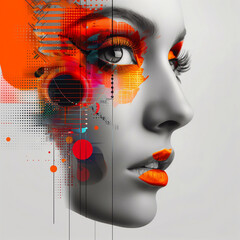 Abstract portrait of a beautiful woman with bright make-up and hairstyle