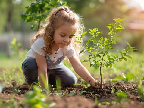 A child planting a tree symbolizing the passing of responsibility and knowledge of environmental care to the next generation