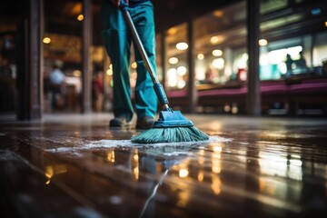 Person Cleaning the Floor With a Broom Generative AI