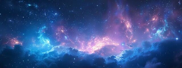 enchantment of a starry night sky with a split background showcasing pastel shades of indigo, midnight blue, and deep purple, adorned with twinkling stars and constellations. - obrazy, fototapety, plakaty