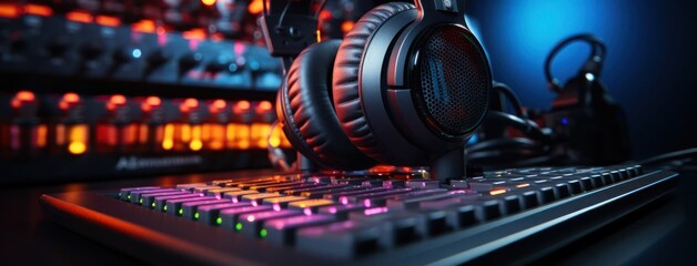 Computer Keyboard With Headphones Generative AI