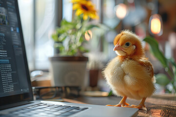 Fluffy ChickвЂ™s First Lesson in Modern Technology: A Desktop Encounter Banner
