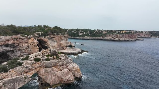 view of the calas from the sky, rocks, textures , spain mallorca 