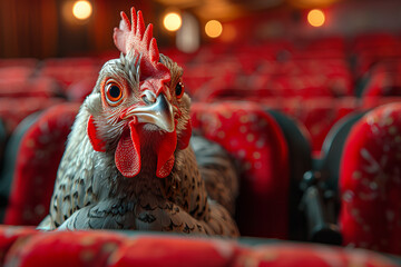 A Poultry Stars Big Premiere Night at the Opulent Red Theater Banner - obrazy, fototapety, plakaty