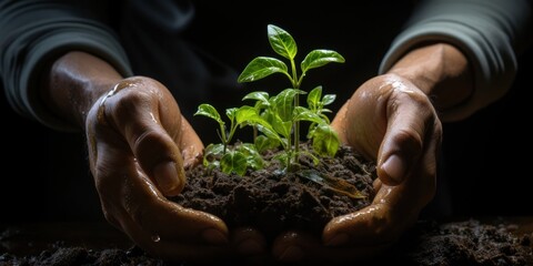 Person Holding a Plant in Hands Generative AI