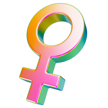 Female symbol. 3d icon with pink holographic metal texture. Iridescent women's sign isolated on transparent background.