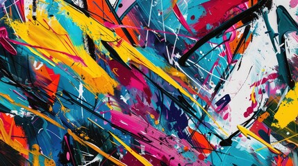 Fototapeta premium Abstract colorful background with geometric textured oil or acrylic shapes. Artistic banner with expressive graffiti wall texture and brush strokes
