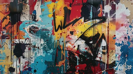 Fototapeta premium Abstract colorful background with geometric textured oil or acrylic shapes. Artistic banner with expressive graffiti wall texture and brush strokes