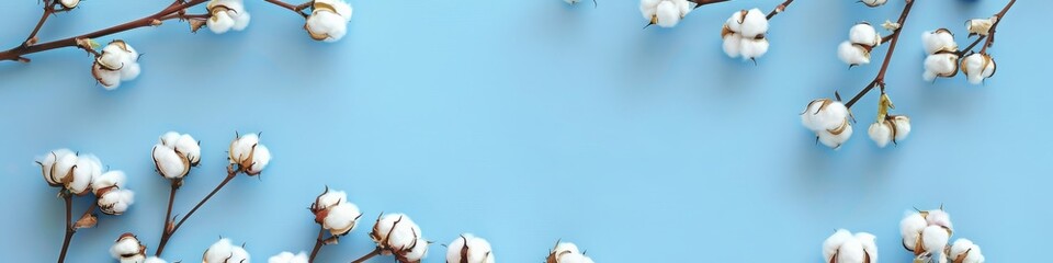 cotton branches on a light blue background. - obrazy, fototapety, plakaty