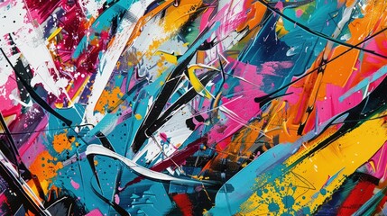 Abstract colorful background with geometric textured oil or acrylic shapes. Artistic banner with expressive graffiti wall texture and brush strokes