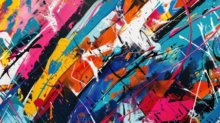 Abstract colorful background with geometric textured oil or acrylic shapes. Artistic banner with expressive graffiti wall texture and brush strokes