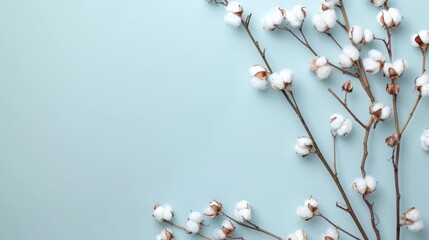 cotton branches on a light blue background. - obrazy, fototapety, plakaty