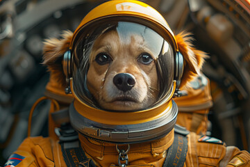 Intrepid Canine Cosmonaut Ready for Space Adventure - Mission Banner - obrazy, fototapety, plakaty