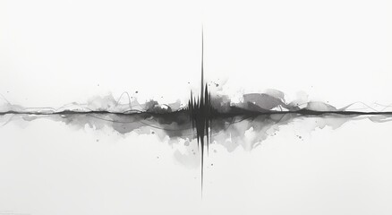 minimalist black and white watercolor, long horizontal sound wave on gray background - obrazy, fototapety, plakaty