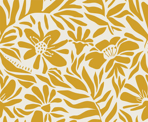 Hand drawn minimal abstract floral organic shapes seamless pattern, leaves and flowers. flower and leaf vector pattern.