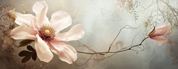 Spring anemone flower, web banner format. - obrazy, fototapety, plakaty