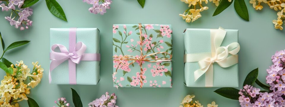 background inspired by botanical elements, with one side featuring pastel florals in shades of lilac, mint green, and buttery yellow.