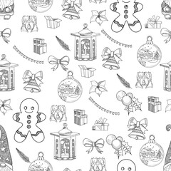 Hand drawn seamless pattern Christmas gift isolated on white background vector illustration	
