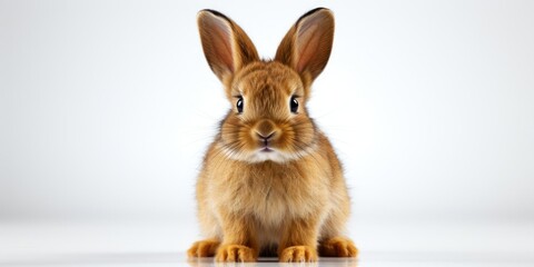Brown Rabbit Sitting on White Floor Generative AI