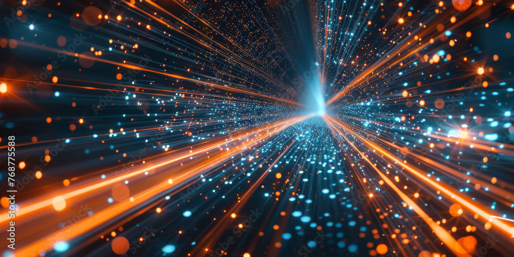 Poster highspeed data transfer futuristic technology. abstract background with glowing light rays and digit