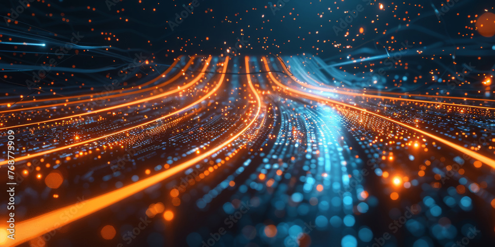 Poster highspeed data transfer futuristic technology. abstract background with glowing light rays and digit