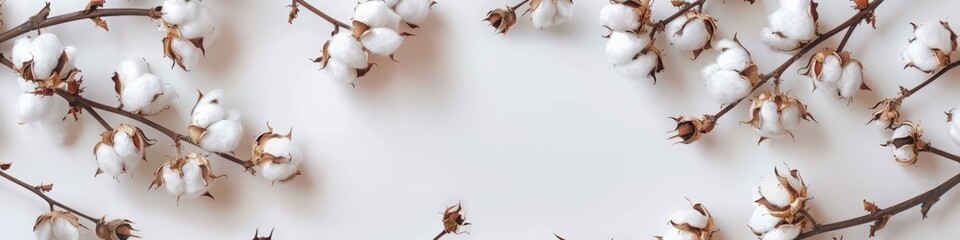 cotton branches on a light white background.