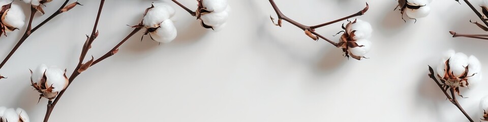 cotton branches on a light white background. - obrazy, fototapety, plakaty