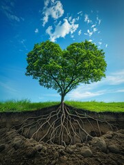 Obraz premium A heartshaped tree with deep roots representing love for the planet and the importance of sustainable living