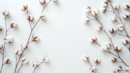 cotton branches on a light white background.