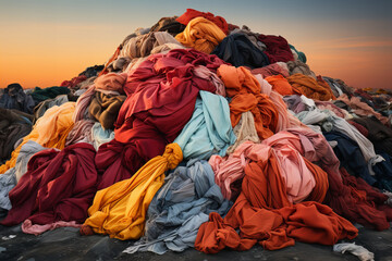 Colossal Textile Mountain at Sunset: A Vivid Banner of Excess