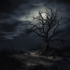 Haunting Serenity: A Ghoulish Portrait of the Midnight Sky under the Waxing Gibbous Moon - obrazy, fototapety, plakaty