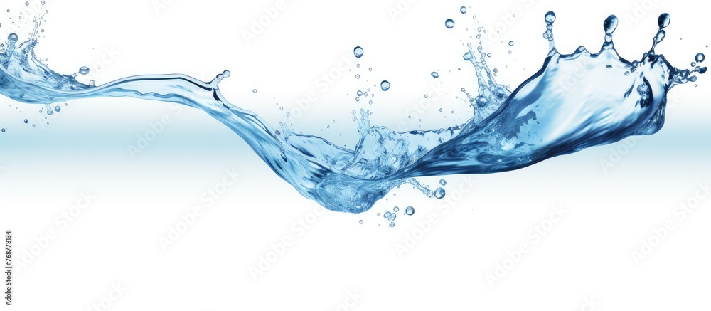 Poster a detailed close-up view of a vibrant blue water wave filled with small bubbles, creating a refreshi
